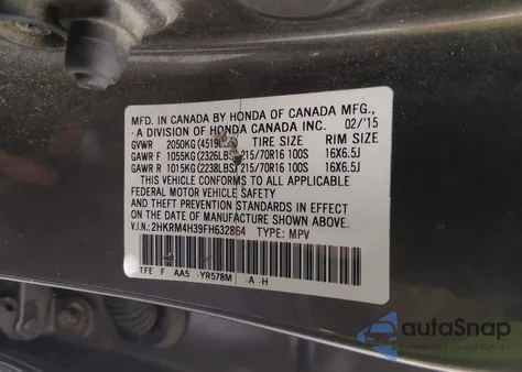 2015 Honda Cr-V Lx z USA, uszkodzony, nr VIN 2HKRM4H39FH632864